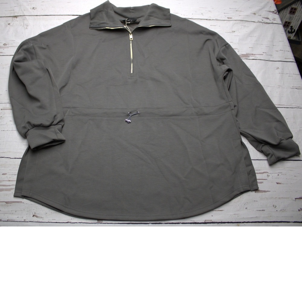Dokotoo Quarter Zip Pullover Drawstring Waist Grey 2XL Athleisure